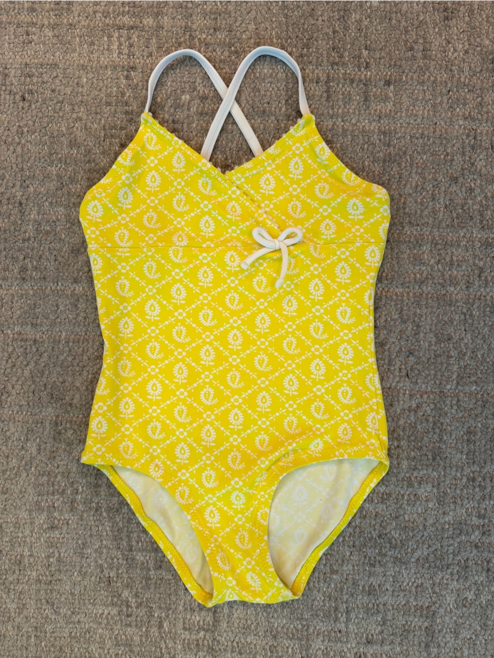 EUC Heidi Klein London Girls Yellow and White One-Piece Swimsuit size 5/6